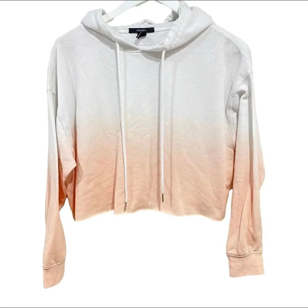 Forever 21 dip dyed hoodie Raw hem crop small long sleeve Distressed